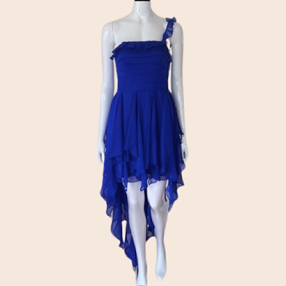 Aidan Mattox Cobalt Blue Fairycore Hi-Low Single Strap Formal Dress/ Gown Size 6